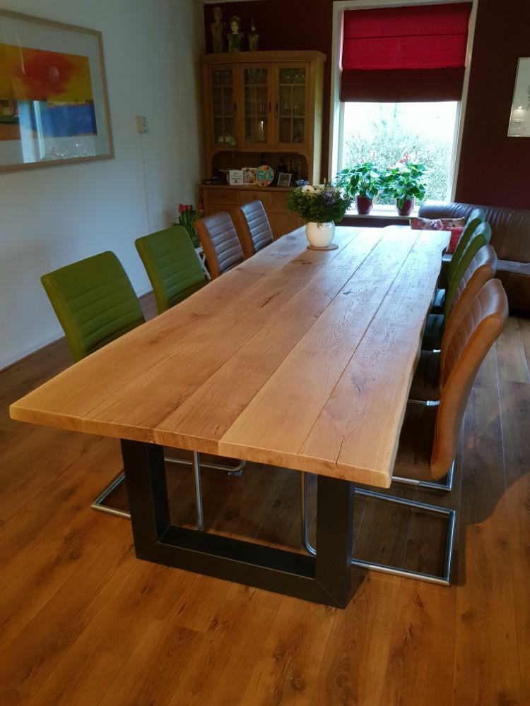 Boomstamtafel eiken tafel boomstam tafel met metalen poten, Ophalen of Verzenden, Nieuw, Glas