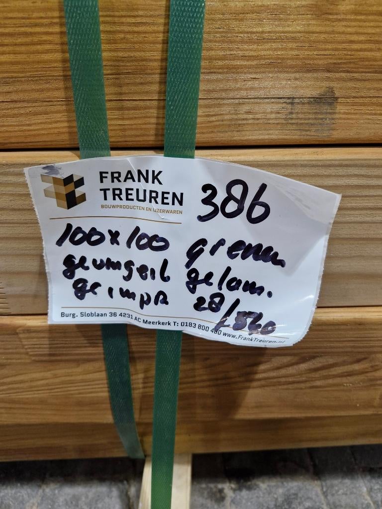 pak 386 B-keus 100x100mm grenen gelijmd geimpregneerd, Ophalen, Zo goed als nieuw, 250 cm of meer, Balken