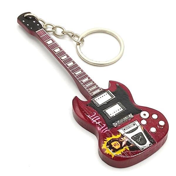 ACDC Angus Young gitaar sleutelhanger van hout keychain, Info@deconoord.nl, Deco Noord, Nieuw, Ophalen of Verzenden