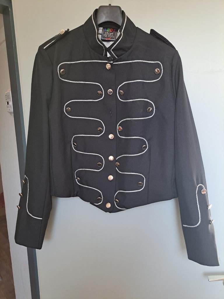 Zwart/zilver carnaval jasje met verlichting - XL, Kleding | Dames, Carnavalskleding en Feestkleding, Ophalen of Verzenden, Zo goed als nieuw