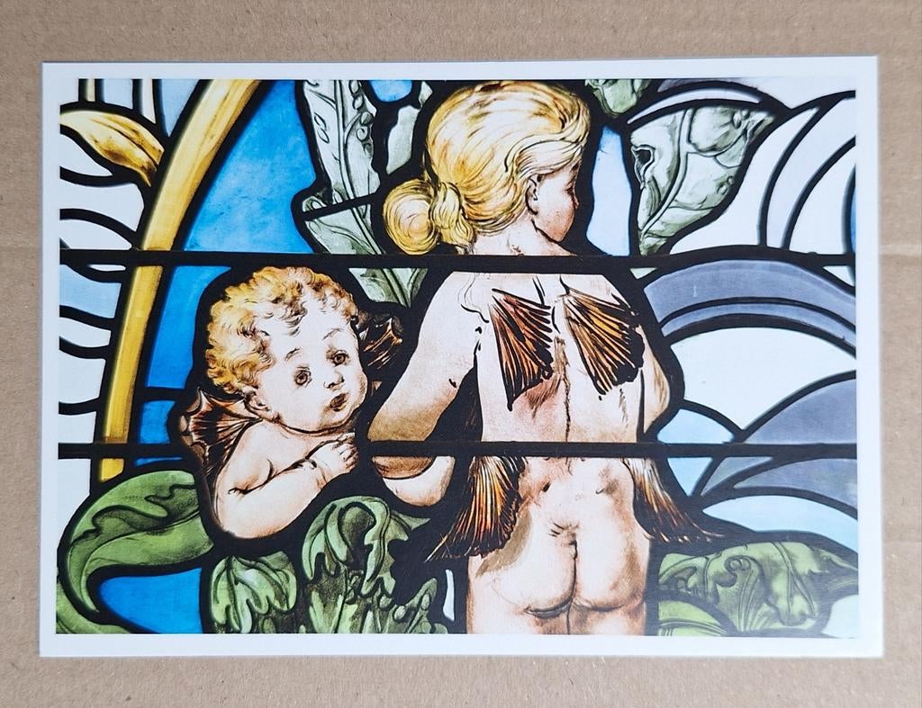 Adolf le Comte - glas-in-lood (putti) - Villa Rams Woerthe, Verzamelen, Ophalen of Verzenden, 1980 tot heden, Ongelopen, Overige thema's