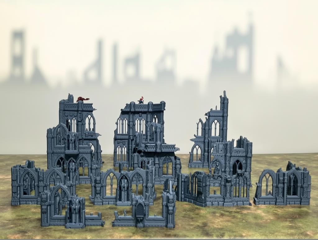 Grimdark Ruïne Stad –Terrein Set, Zelfgemaakt, Ophalen of Verzenden, Warhammer 40000, Zelfgemaakt