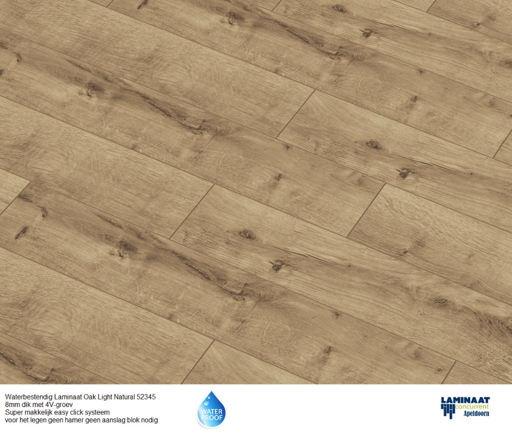 Waterbestendig Laminaat Oak Light Natural 52345 8mm dik 4V, Bruin, 75 m² of meer, Nieuw, Ophalen of Verzenden