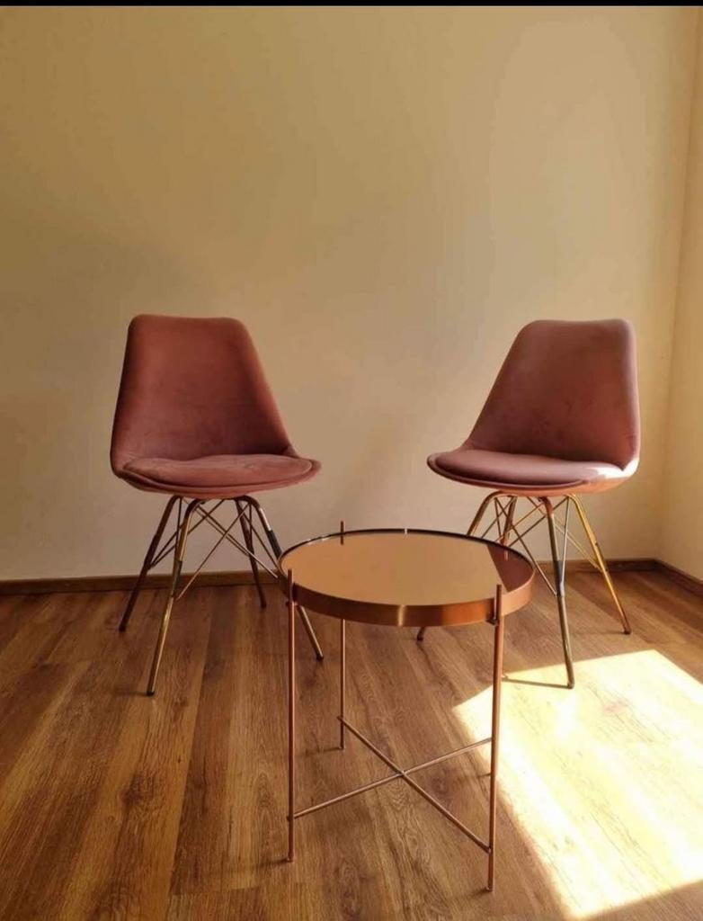 Rose gold velvet stoelen met gouden poten €75,- per stuk, Huis en Inrichting, Stoelen, Ophalen, Twee, Zo goed als nieuw, Stof