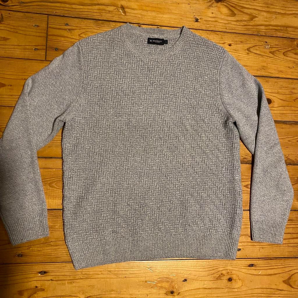 HACKETT LONDON WOL ZIJDE BLEND TRUI L, Ophalen of Verzenden, Gedragen, Maat 52/54 (L), Grijs