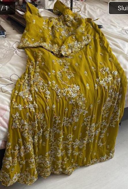 Nieuwe Lilla kleur en Mosterd kleur Lehenga Bollywood, Maat 38/40 (M), Overige typen, Blauw, Nieuw