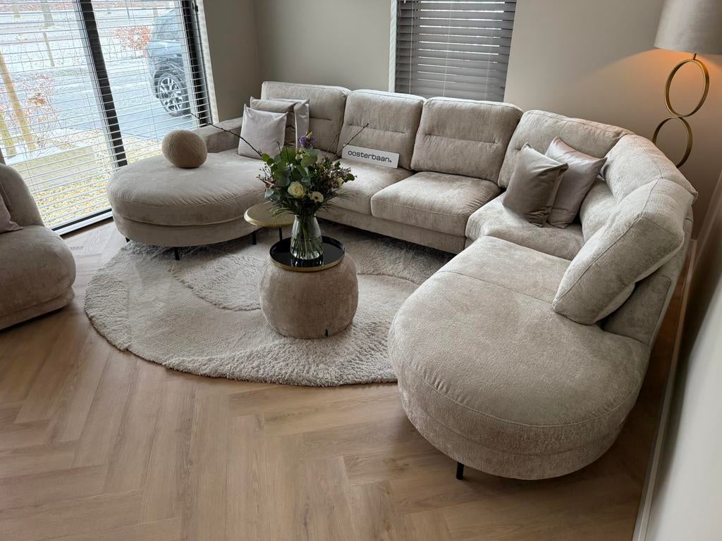 Luxe Velvet Teddy U-bank Moris 200x370x240cm Beige NEW, Info@oosterbaanwonen.nl, Venus 31 8448CE Heerenveen, Hoekbank, Oosterbaan Wonen