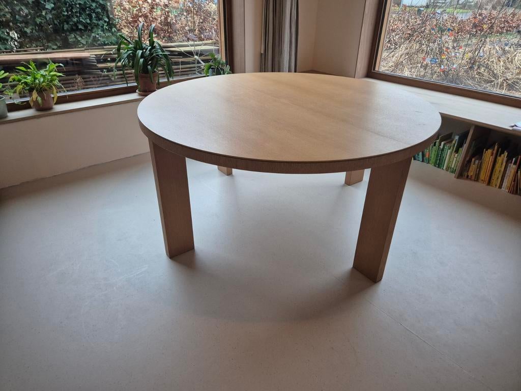 Ronde eiken Arco tafel, uitschuifbaar, Huis en Inrichting, Ophalen, Gebruikt, 150 tot 200 cm, Vijf personen of meer