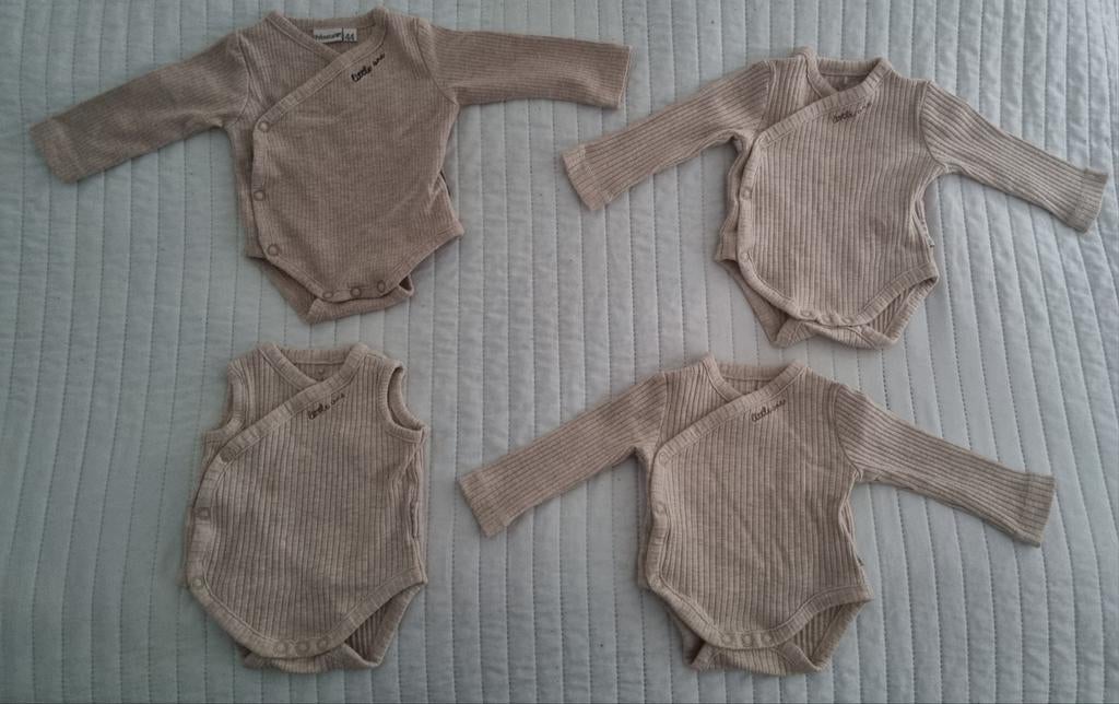 4 x overslag prematuur rompertjes maat 44 beige bruin romper, Kinderen en Baby's, Babykleding | Prematuur, Zo goed als nieuw, Prenatal