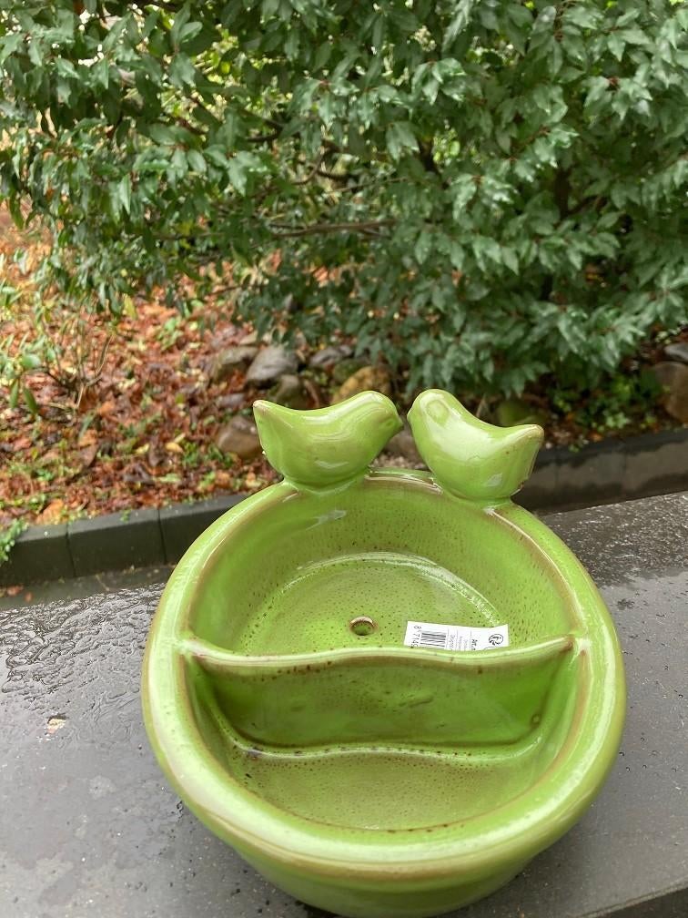 VOEDER DRINKSCHAAL KERAMIEK OVAAL GREEN, Tuin en Terras, Vogelhuisjes en Vogelbaden, -, -, Nieuw, Ophalen of Verzenden