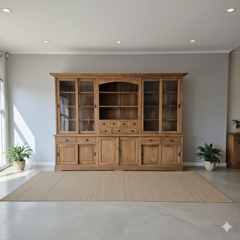 Vitrine Kast Teak 3,00 m Art. Nr.: 27925, Ophalen, Met deur(en), 200 cm of meer, Teakhout