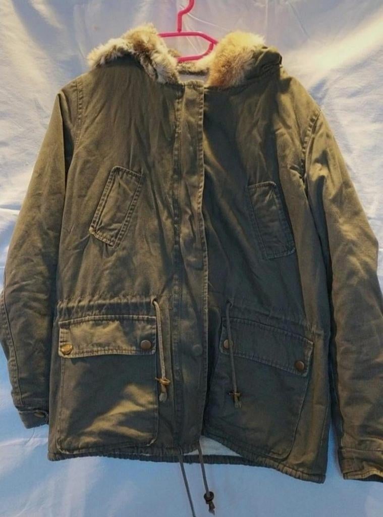 Gold & Silver khaki parka winterjas gevoerd en echt bont S M, Maat 38/40 (M), Gold & Silver, Ophalen of Verzenden, Gedragen