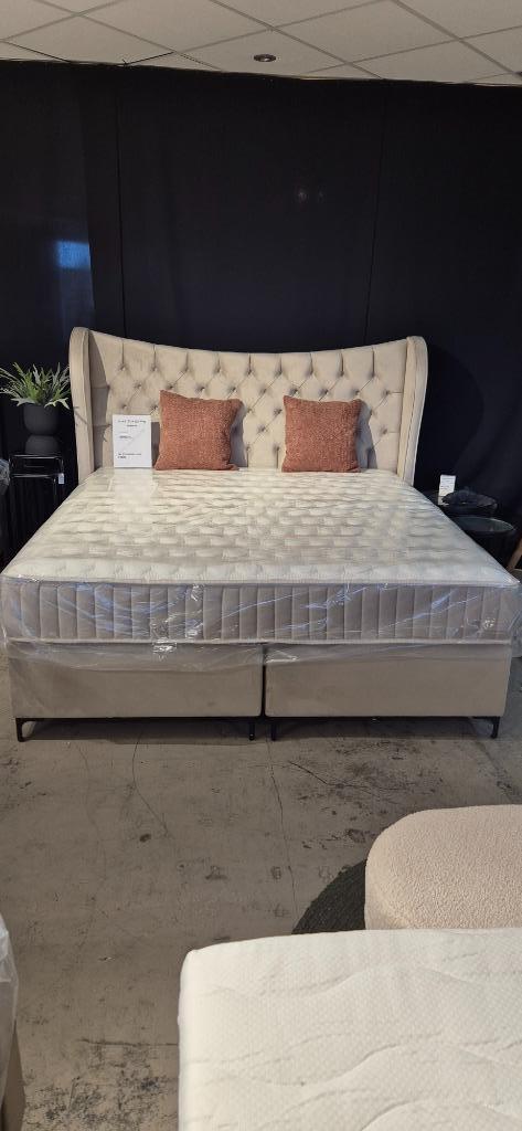 Luxe Boxspring combinatie Victoria, Huis en Inrichting, Slaapkamer | Boxsprings, Ophalen of Verzenden, 180 cm, 200 cm, Grijs