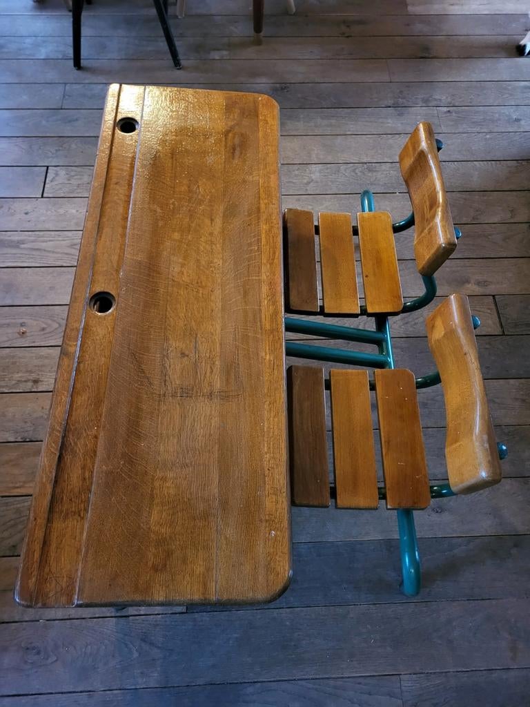 Vintage oude houten schoolbank, Antiek en Kunst, Antiek | Meubels | Stoelen en Banken, Ophalen