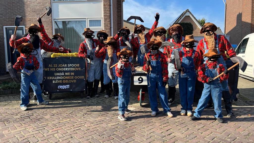 Goud zoekers carnavalswagen carnaval loopgroep, Twee personen