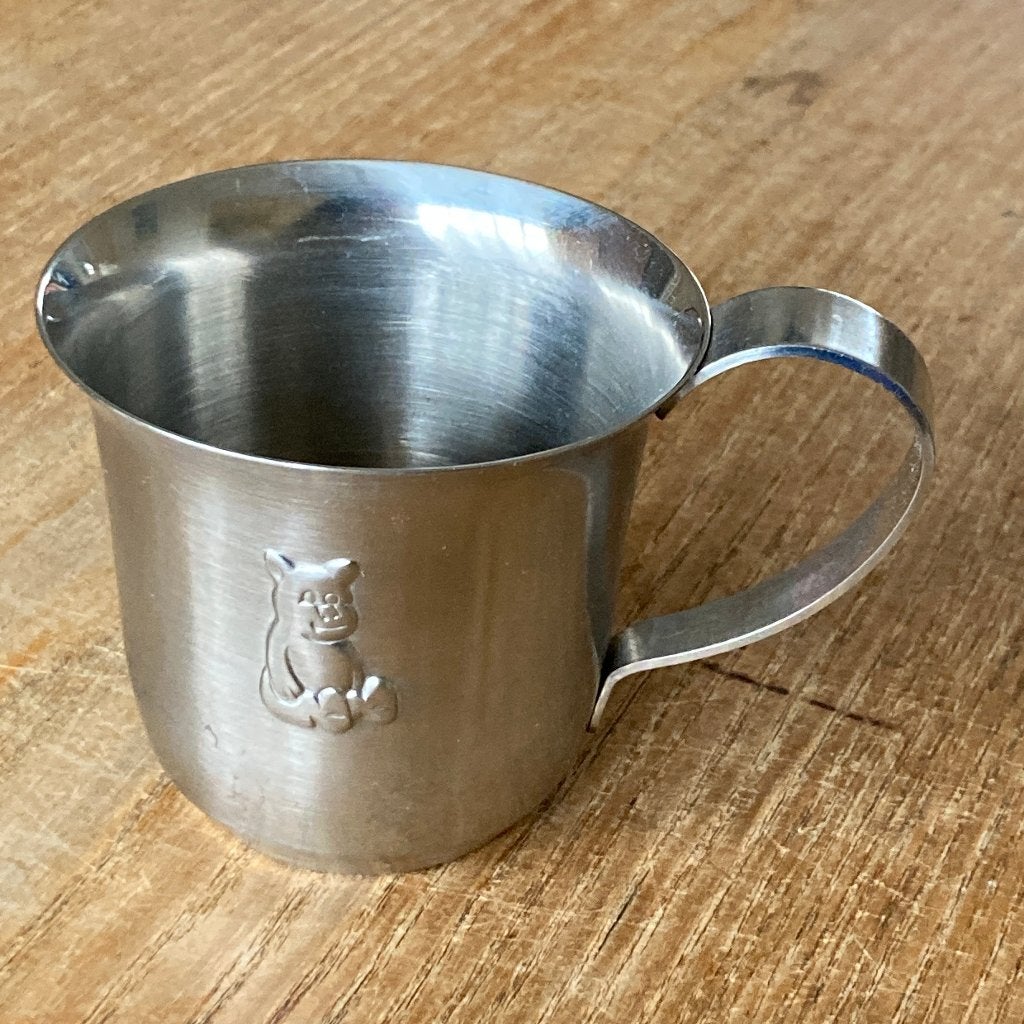 Vintage Gero rvs kinderbeker - beer, Antiek en Kunst, Antiek | Bestek, Ophalen of Verzenden