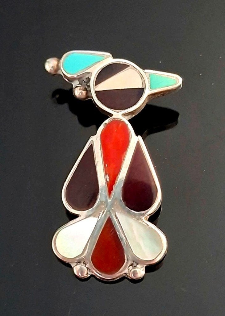 Zuni Sterling Silver Gem Set Thunderbird Pendant, Ophalen of Verzenden, Zilver, Hanger, Met edelsteen