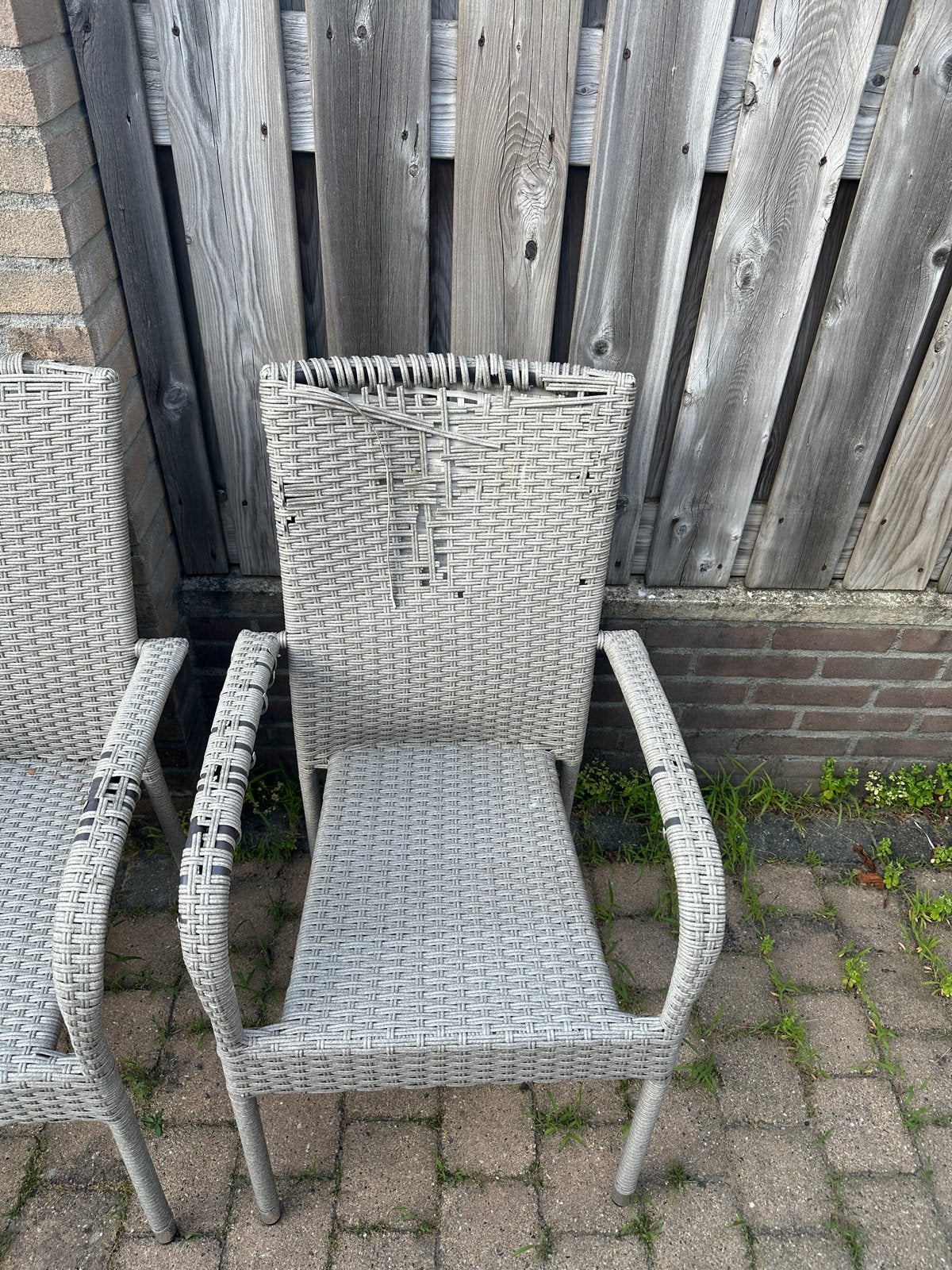 4 Wicker tuinstoelen - Gebruikt, Tuin en Terras, Ophalen, Gebruikt, Wicker
