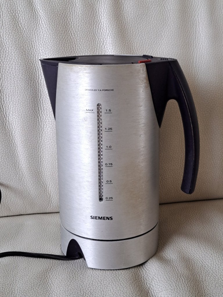 SIEMENS waterkoker Porsche design 1,5 liter RVS aluminium, 1 tot 2 liter, Ophalen of Verzenden, Gebruikt, Rvs
