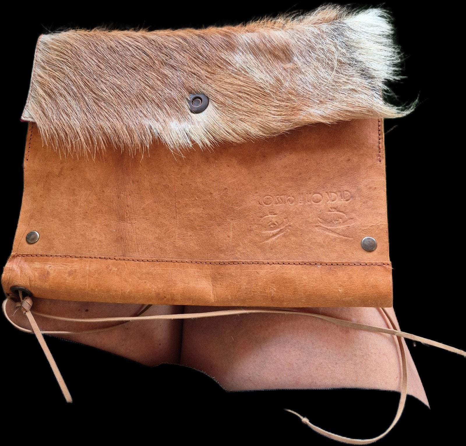 Leren portemonnee met bont en rood patroon, Ophalen of Verzenden, Gebruikt, Bruin, Overige typen
