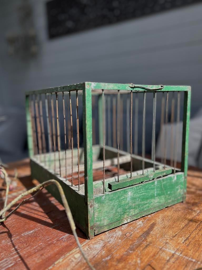Oude vogelkooi brede spijlen sober sleets brocante landelijk, Ophalen of Verzenden