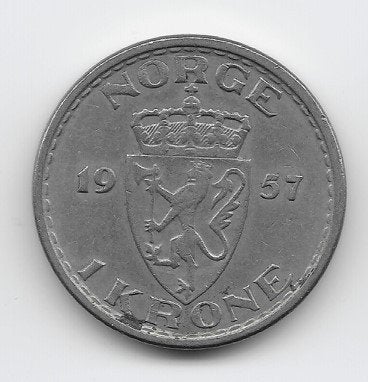 Noorwegen 1 krone 1957 KM# 397.2, Verzenden, Overige landen, Losse munt