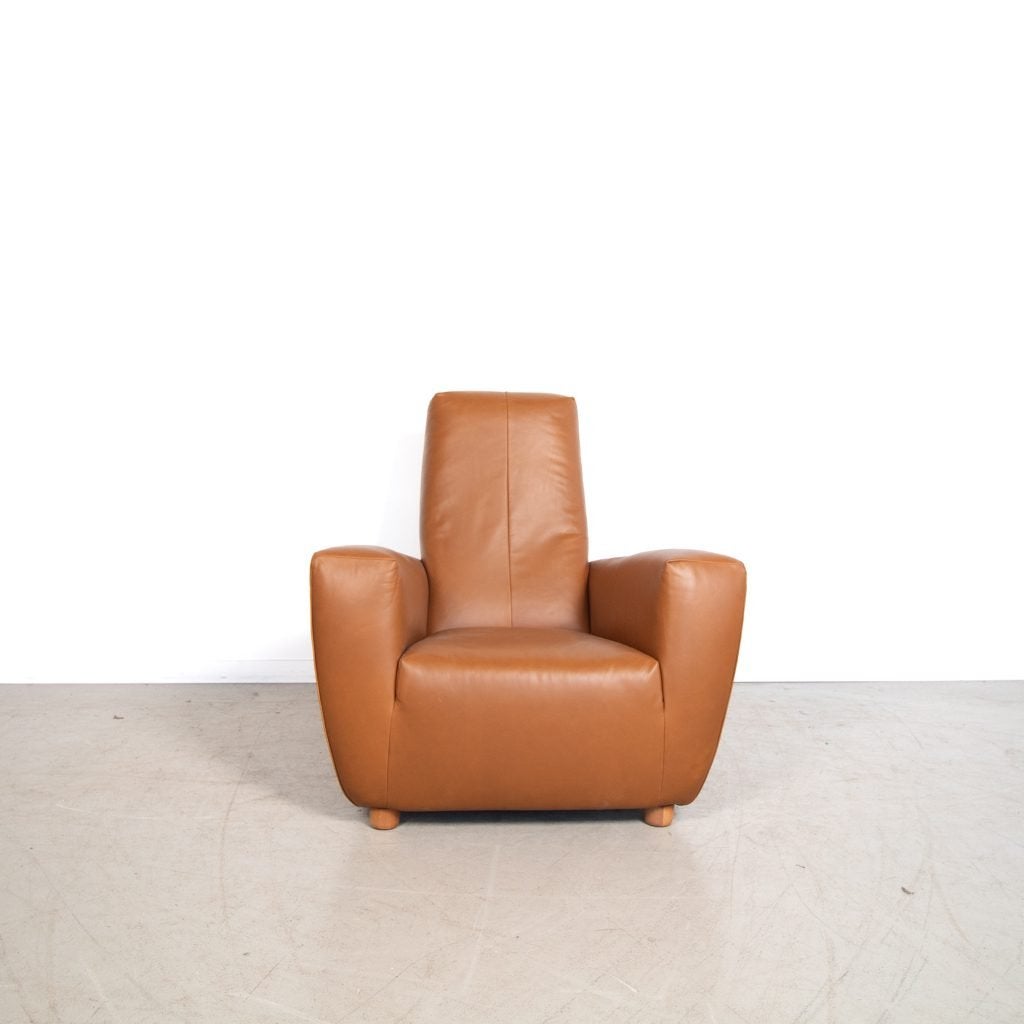 Label Longa Fauteuil Cognac Leer, Huis en Inrichting, Fauteuils, Niet ingevuld, Zo goed als nieuw, Niet ingevuld, Niet ingevuld