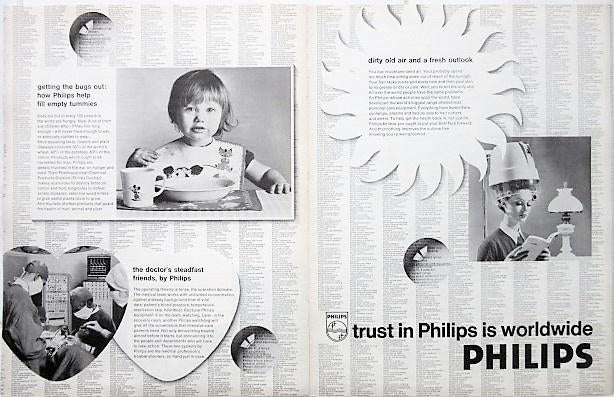 7 VS vintage advertenties reclames Philips 1950-68 research, Verzamelen, Merken en Reclamevoorwerpen, Gebruikt, Overige typen