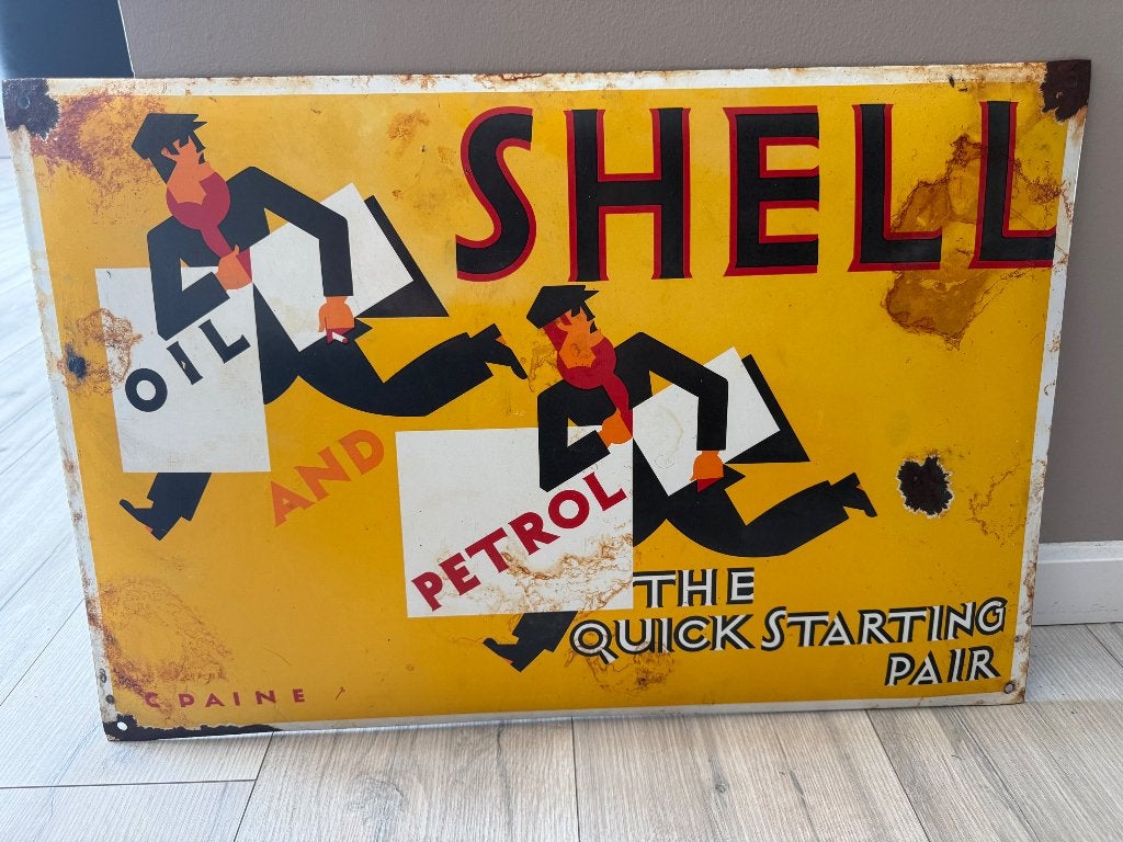 Emaille bord | Shell | Vintage, Antiek en Kunst, Antiek | Emaille, Ophalen