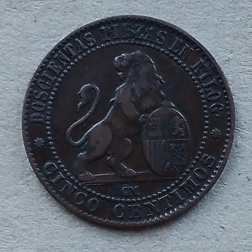 Spanje, 5 centimos 1870, Ophalen of Verzenden, Overige landen, Losse munt
