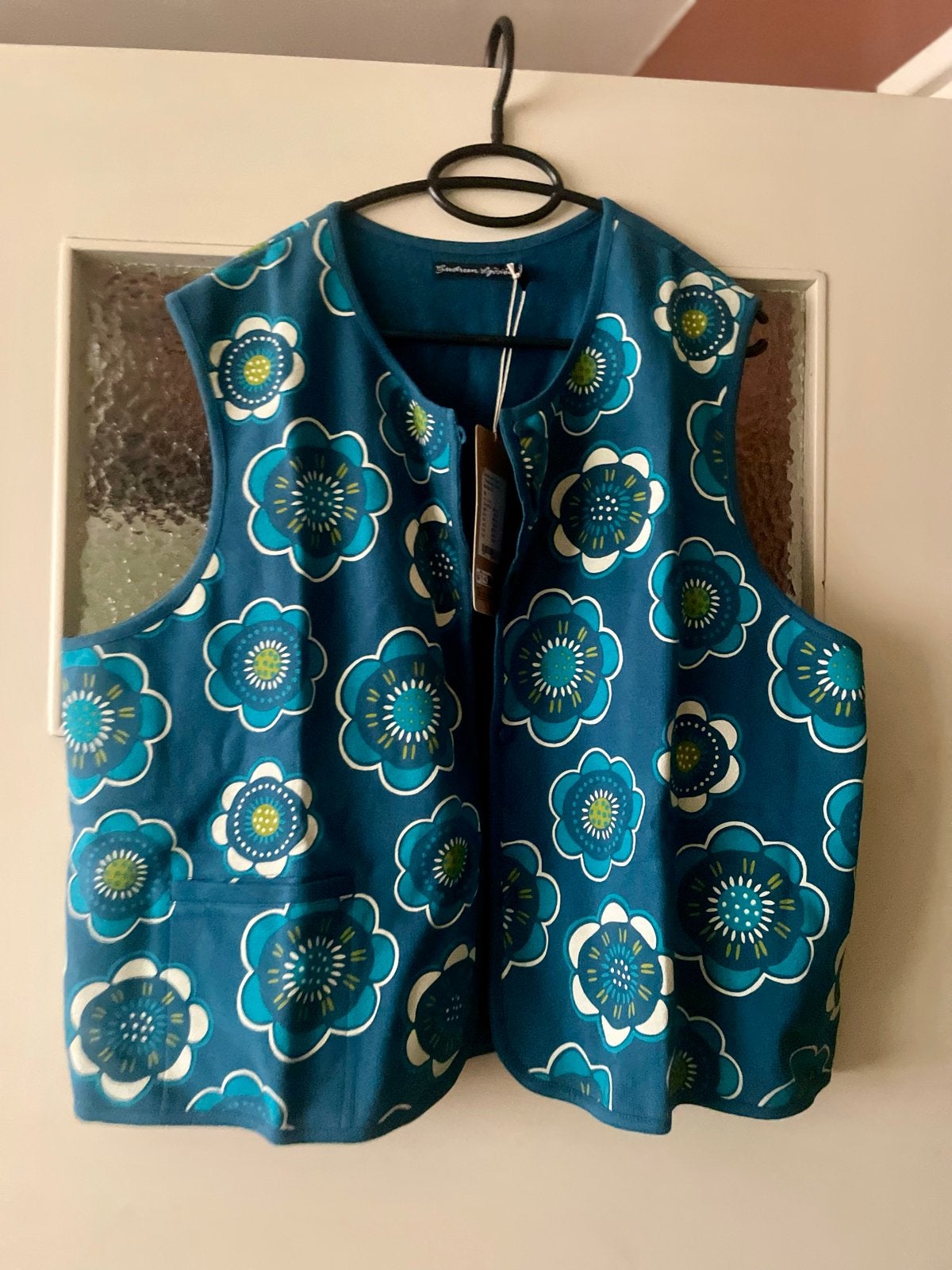 Gudrun Sjödén vest XL met bloemenprint, Verzenden, Nieuw, Maat 46/48 (XL) of groter, Blauw