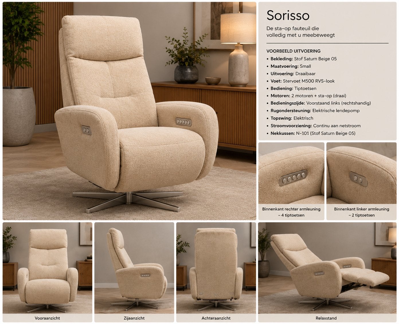 Prominent Sorisso Sta-op Fauteuil stoel - Zo goed als nieuw, Huis en Inrichting, Fauteuils, Ophalen, Gebruikt, Stof, 50 tot 75 cm