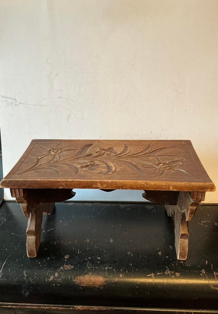 Houten voetenbankje, plantentafeltje, opklapbaar. Edelweiss., Antiek en Kunst, Ophalen of Verzenden