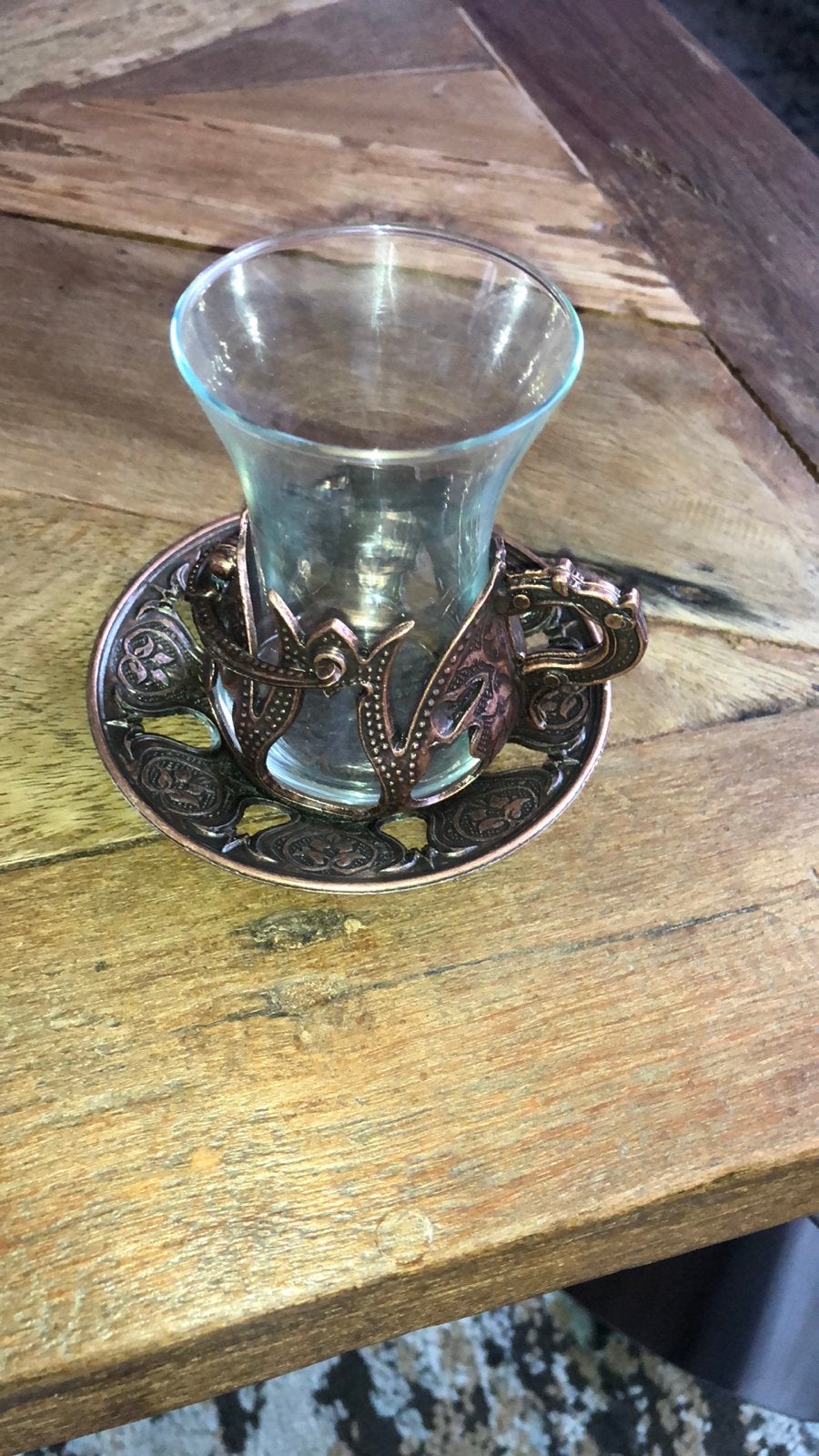 theeglas set 12 persoon met metalen houder en schotel, Ophalen, Glas of Glazen, Overige stijlen, Glas