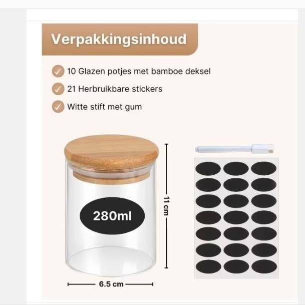 Voorraadpotten / Voorraadbussen set 10x 280, Ophalen of Verzenden, Nieuw, Glas, Pot, Bus of Blik