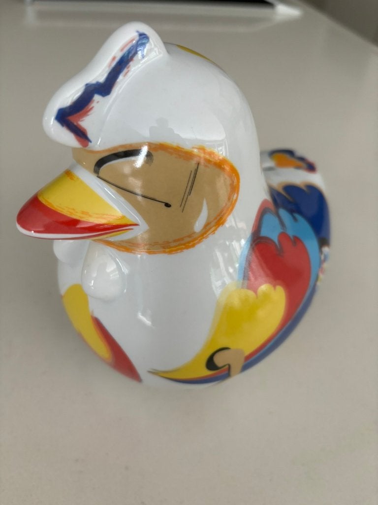 Spaarpot haan kip wit met motief handen poten als nieuw!, Ophalen of Verzenden, Zo goed als nieuw, Steen, Aardewerk of Keramiek