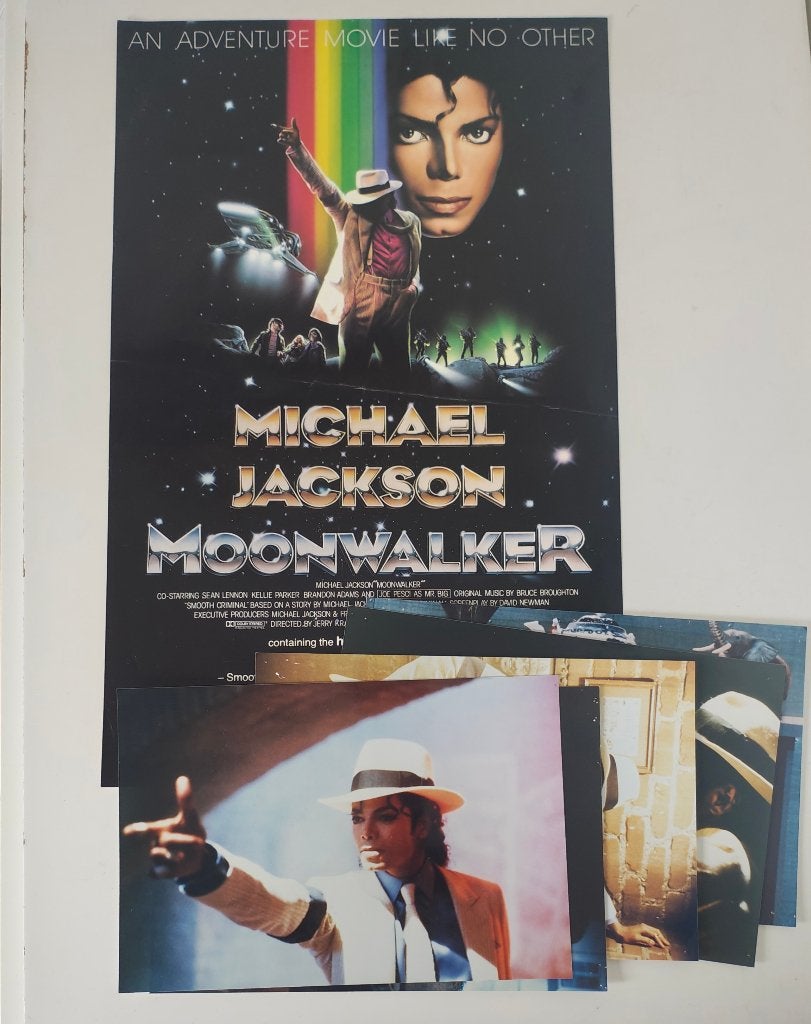 Moonwaller Michael Jackson poster+ 5  filmfoto's, Ophalen, Gebruikt, A1 t/m A3, Film en Tv
