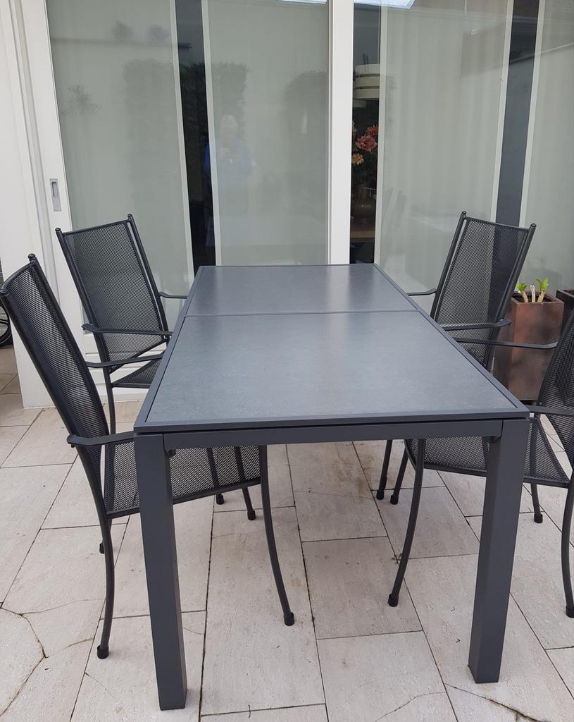 Natuursteen tafel, Tuin en Terras, Tuintafels, Ophalen, Zo goed als nieuw, Rechthoekig, Aluminium