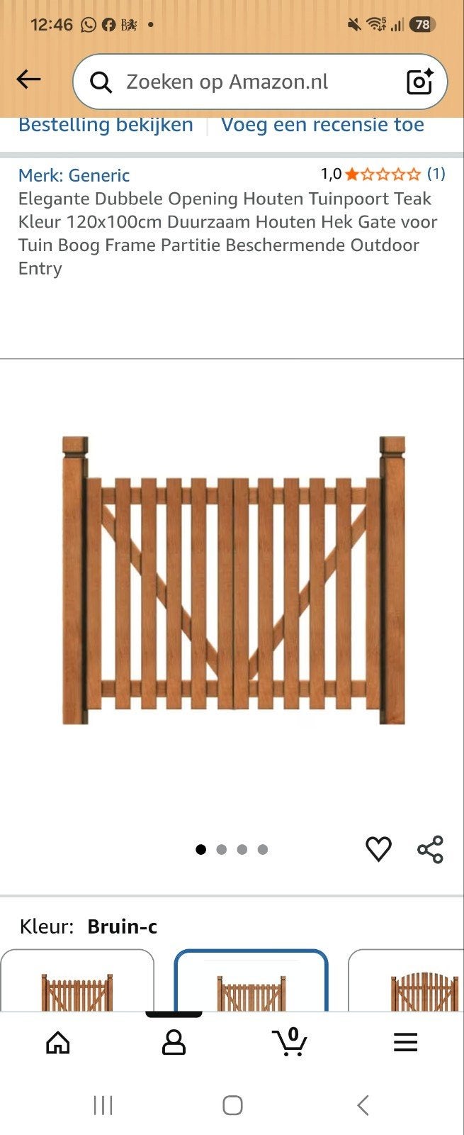 Elegante Houten Tuinpoort Teak 120x100cm, Tuin en Terras, Tuinpoorten, 100 tot 150 cm, Nieuw, Ophalen of Verzenden, Draaipoort