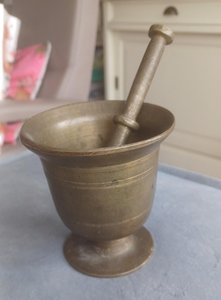 Oude koperen medicijn vijzel 1920 handwerk, Antiek en Kunst, Ophalen of Verzenden