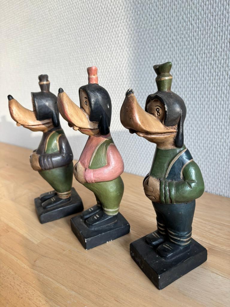 Set van 3 handgesneden vintage Goofy houten beelden, Ophalen of Verzenden