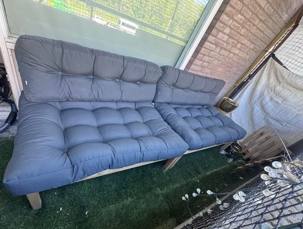 Houten palletbanken 2x, Ophalen, Gebruikt, Hout, Bank