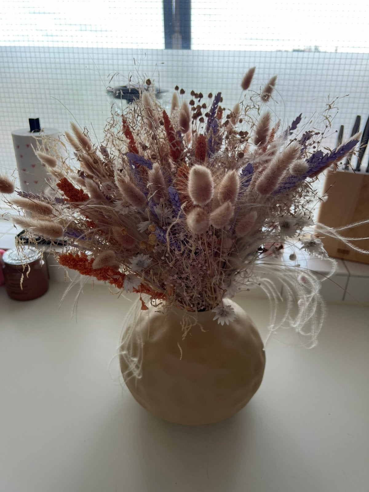 Vaas inclusief droogbloemen, Huis en Inrichting, Woonaccessoires | Droogbloemen, Ophalen, Zo goed als nieuw