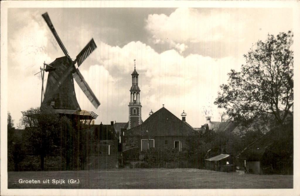 Spijk - Windmolen - Kerktoren, Ophalen of Verzenden, 1920 tot 1940, Gelopen, Groningen