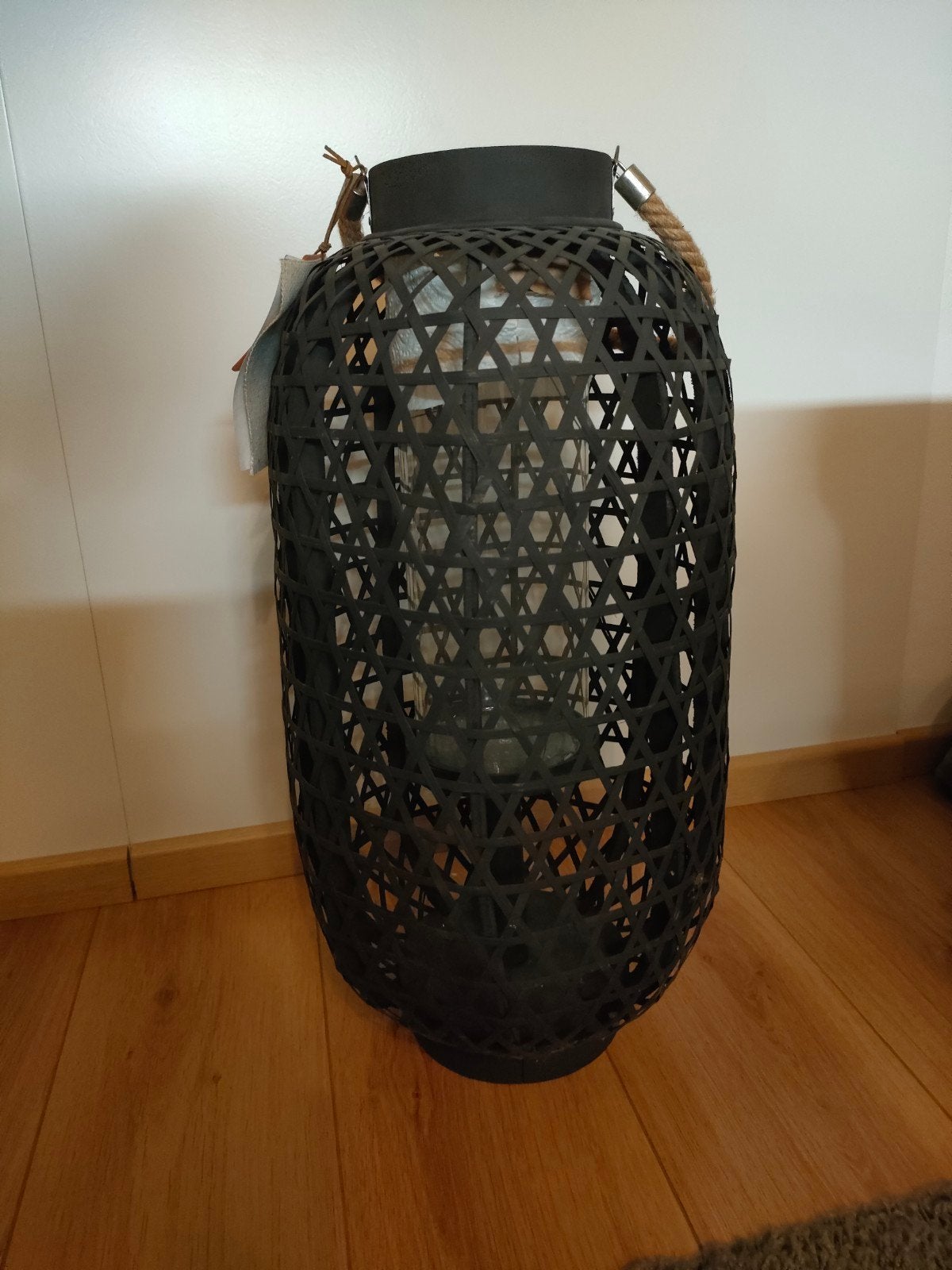 Riverdale Zwarte Bamboe Lantaarn 57cm - Nieuw, Hout, Zwart, Nieuw, Ophalen of Verzenden
