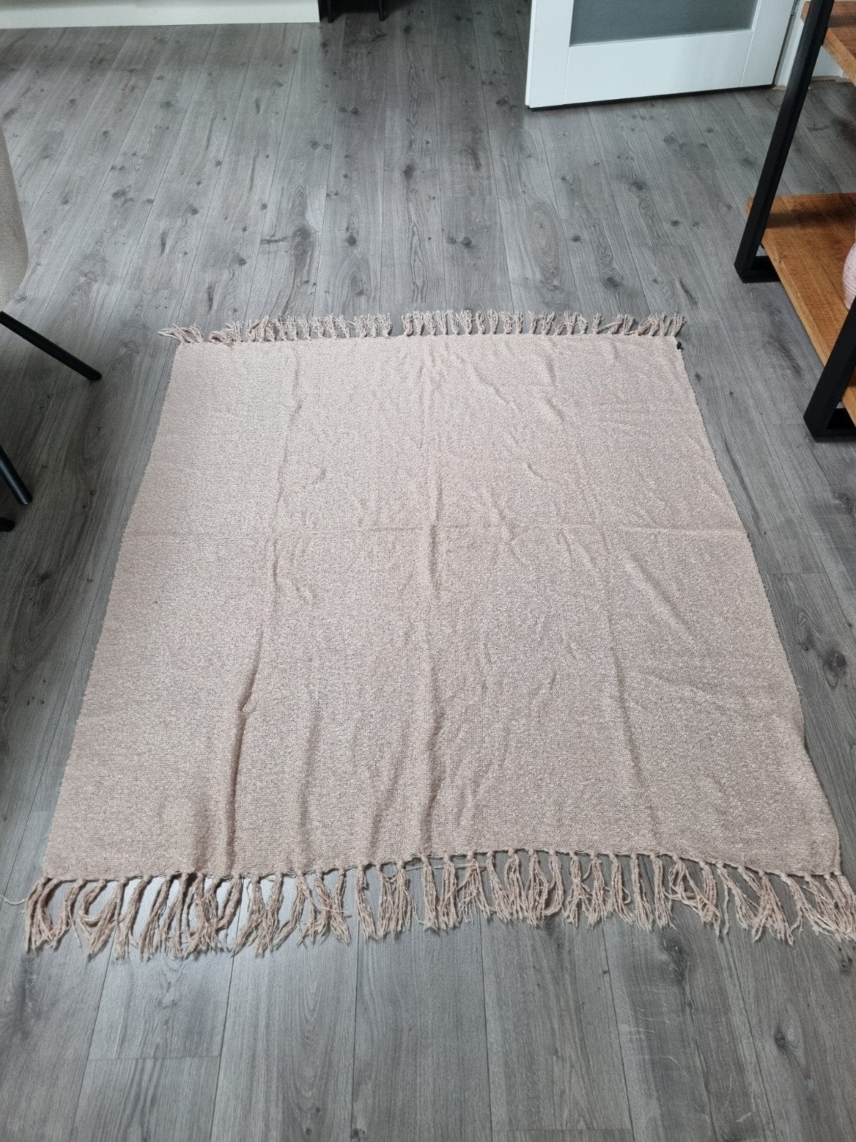 Mooi "oud" roze plaid/kleed met franjes, Ophalen, Gebruikt, 100 tot 150 cm, Vierkant
