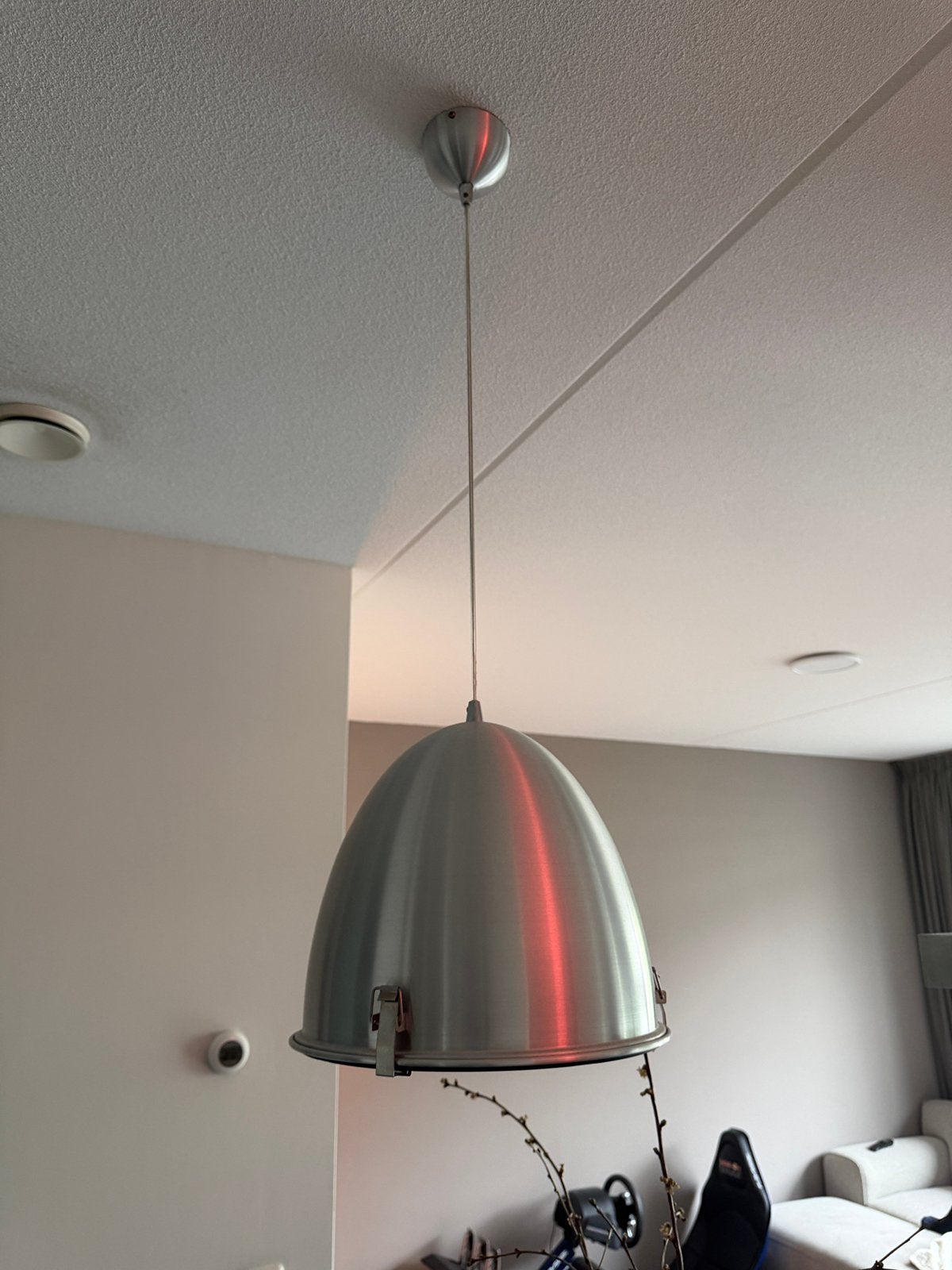 Industriële hanglamp met metalen kap (RVS look), Ophalen of Verzenden, Zo goed als nieuw, Metaal