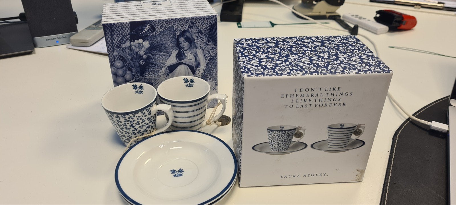 Lauren Ashley Blueprint Espresso kop en schotel set (2), Ophalen of Verzenden