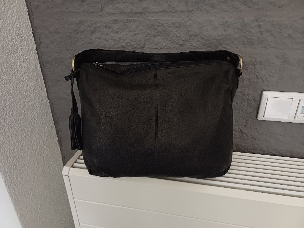 TAS ZWART LEER I.Z.G.ST., Sieraden, Tassen en Uiterlijk, Tassen | Damestassen, Ophalen of Verzenden, Zo goed als nieuw, Zwart