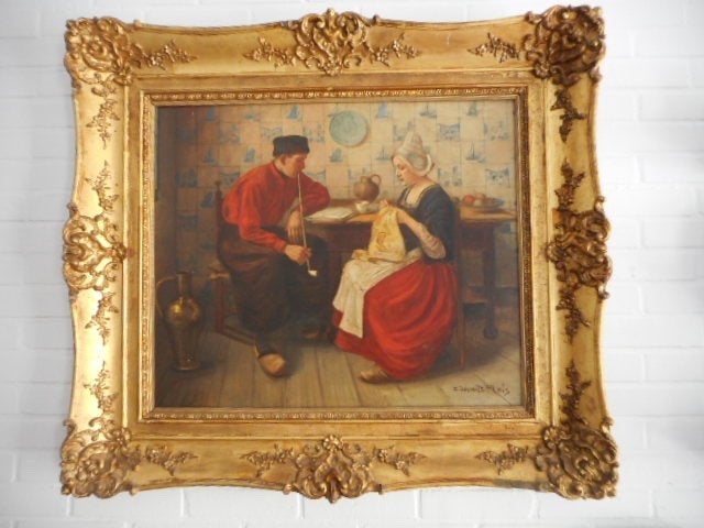Schilderij Volendam klederdracht van Carl Schmitz Pleis, Antiek en Kunst, Kunst | Schilderijen | Klassiek, Ophalen, Klassiek, Ingelijst